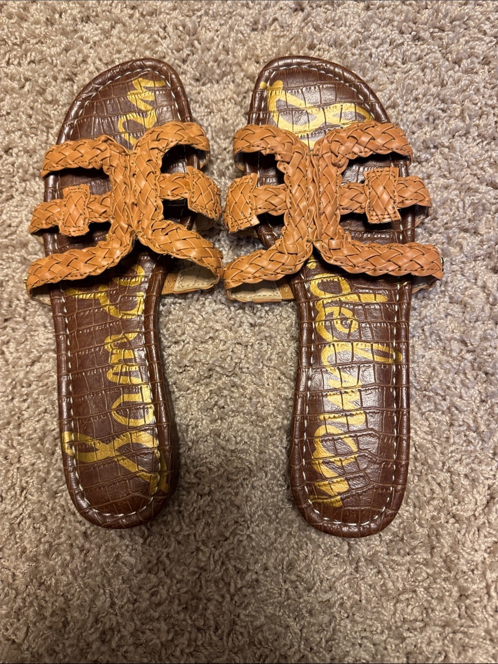 Sam Edelman Woven Leather Slide Sandals in Brown-Tan Sz 9.5